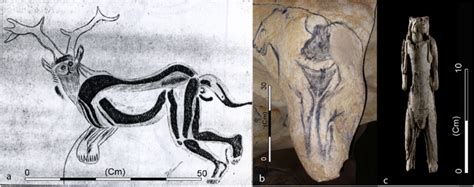 Composite figures in Upper Palaeolithic art; a) « Le Sorcier », H. 75... | Download Scientific ...