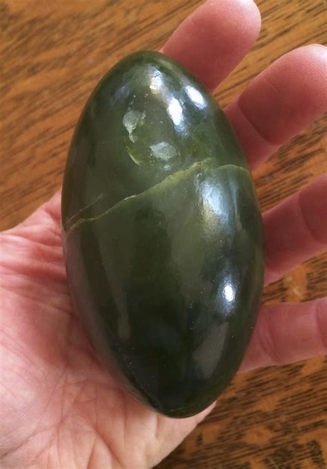 Serpentine (Nephrite Jade-looking aka gem green Kyanite) 'plump' Lingam - Crystal Concentrics