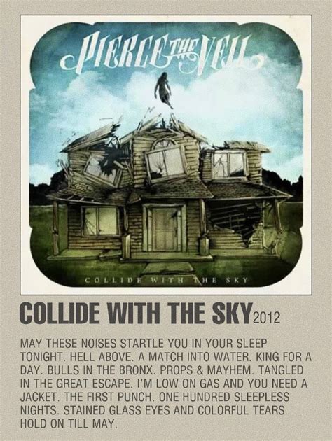 a poster with the words collide with the sky in front of an old house