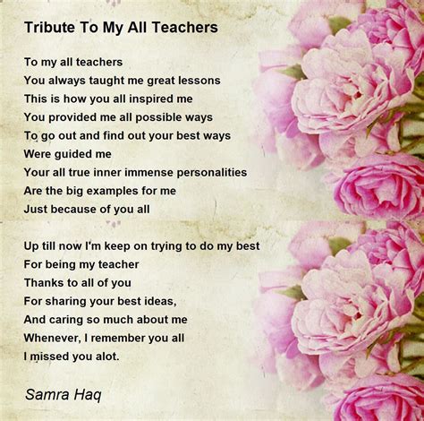 Tribute To My All Teachers - Tribute To My All Teachers Poem by Mrs ...