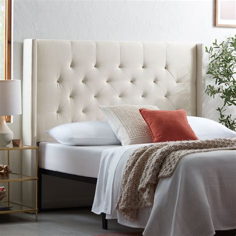 Rest Haven Linen-Inspired Diamond Tufted Wingback Upholstered Headboard ...