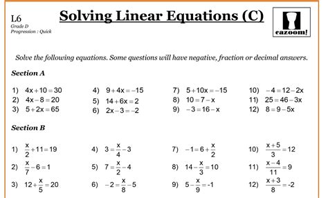 Math Worksheets Solving Linear Equations - Christine Engen's Math Worksheets