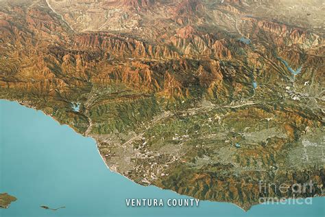 Ventura County Satellite Image Topographic 3D View Digital Art by Frank ...