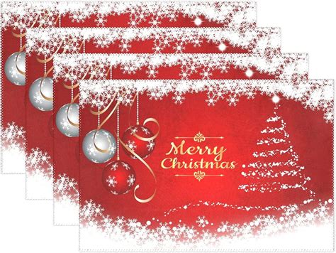 Merry Christmas Placemats Set of 4,Snowflake Ball Xmas Tree Heat-Resistant Kitchen Table Mats ...
