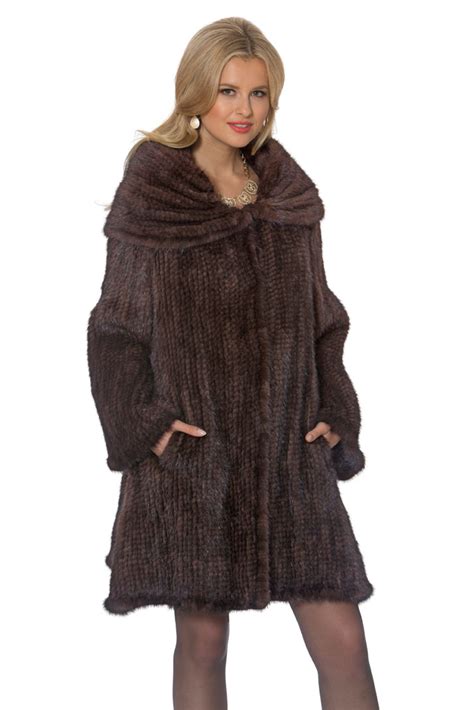 Knitted Mink Coat – Large Cape Collar – Mahogany – Madison Avenue Mall Furs