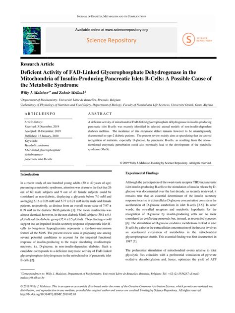 (PDF) Deficient Activity of FAD-Linked Glycerophosphate Dehydrogenase ...