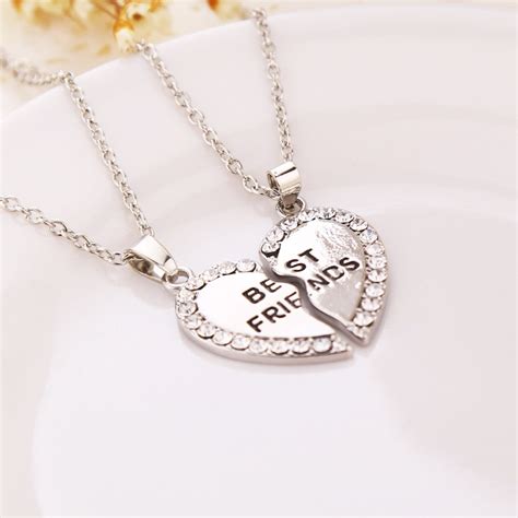 Diamond BFF Best Friends Friendship Heart Pendant Necklaces - Retailite