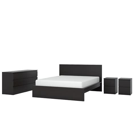 MALM bedroom furniture, set of 4, black-brown, King - IKEA