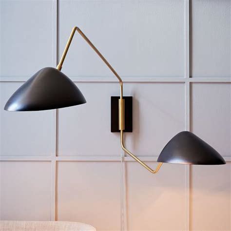 Curvilinear Black Gold Mid Century Modern Sconce