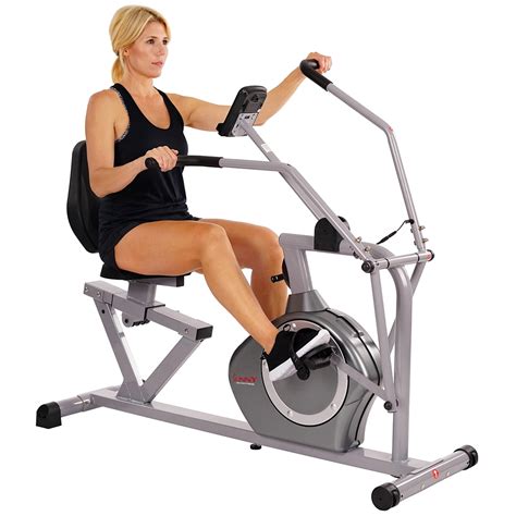 Sunny Health & Fitness SF-RB4708 Recumbent Exercise Bike, Cross Training, Arm Exercisers, Pulse ...