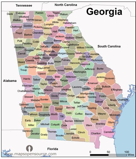 Free Georgia Counties Map | Counties Map of Georgia State, USA open source | Mapsopensource.com