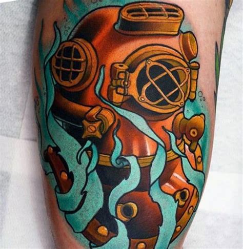 60 Diving Helmet Tattoo Designs For Men - Deep Sea Ideas