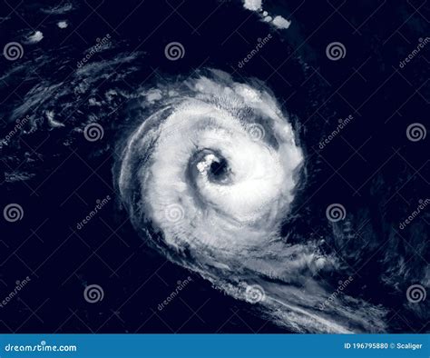 Hurricane Eye Over Sea, View of Tropical Storm or Cyclone from Space. Ocean Typhoon on Satellite ...