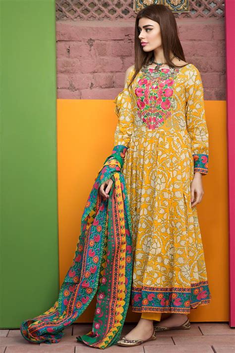 Mustard Yellow Cotton Embroidered Salwar Suit #Mustard #Printed #Anarkali #Festive #Coldsh ...