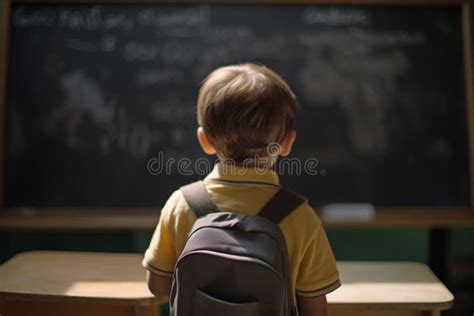 Back View of Young Child in Fornt of School Classroom Chalkboard Stock ...