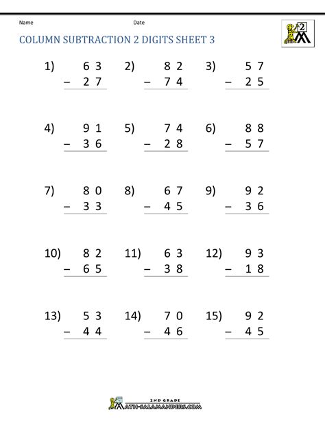 2 Digit Subtraction Worksheets