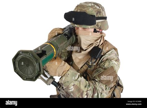 US ARMY soldier with recoilless rocket launcher isolated on white Stock ...