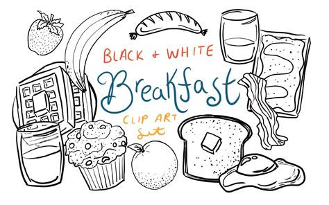 Black and White Breakfast Clip Art Hand Drawn Breakfast Clip - Etsy