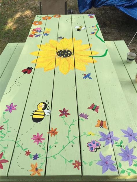 Pin by Carla Moseley on Painted picnic table | Painted picnic tables, Painted table, Garden crafts