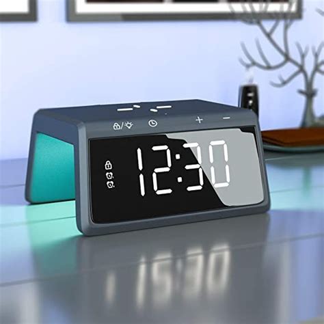 Digital Alarm Clock with Wireless Phone Charger for Bedroom Alarm Clock with Colorful Bedside ...