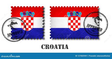 Croatia Or Croatian Flag Pattern Postage Stamp With Grunge Old Scratch Texture And Affix A Seal ...