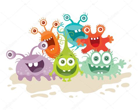 Set of Cartoon Monsters. Funny Smiling Germs.