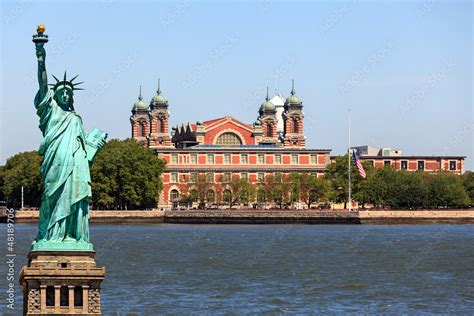 New York City - Ellis Island and Statue of Liberty Stock Photo | Adobe ...