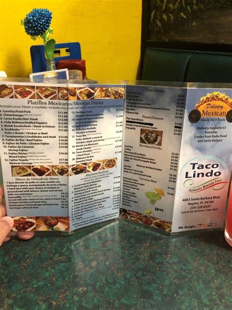 Menu at Taco Lindo restaurant, Naples, Santa Barbara Blvd