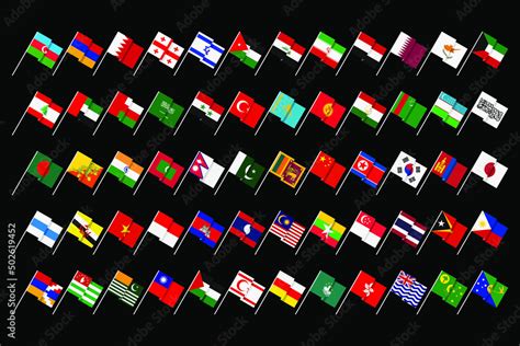 Vetor de Flags of states and dependent territories of Asia. Unusual ...