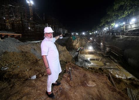 PM inspects the construction works of new Parliament building, in New ...