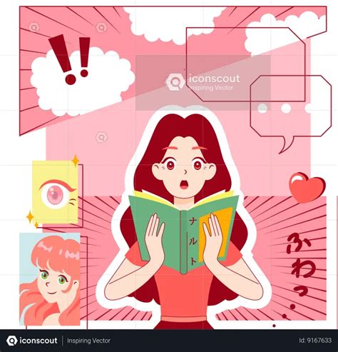 Anime Girl Reading Manga Book Illustration - Miscellaneous Illustrations | IconScout