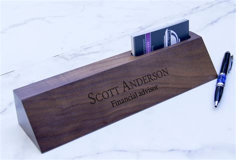 Personalized Wooden Desk Name, Desk wedge card holder, Customized Walnut desk name, Executive ...