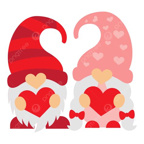 Valentine Gnomes Holding Heart, Gnomes Heart, Gnomes Valentine, Gnome PNG and Vector with ...