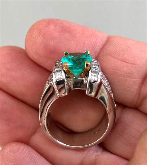 Extra Fine Estate Natural Colombian Emerald & Diamond Ring 18K BIG ...