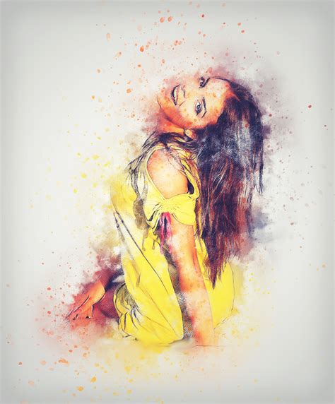 Free Images : abstract, girl, woman, vintage, portrait, color, artistic, yellow, painting, dress ...