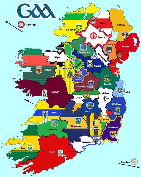 Map of the counties of Ireland displaying colours of their representing GAA team. : r/ireland