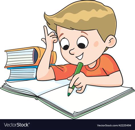 Boy writes homework for school Royalty Free Vector Image