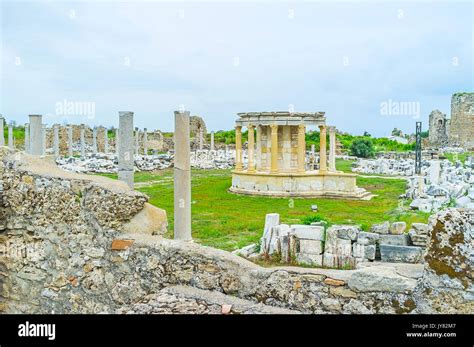 The ruins of Temple of Tyche, the Greek goddess of blind fate, equated with the Roman goddess ...