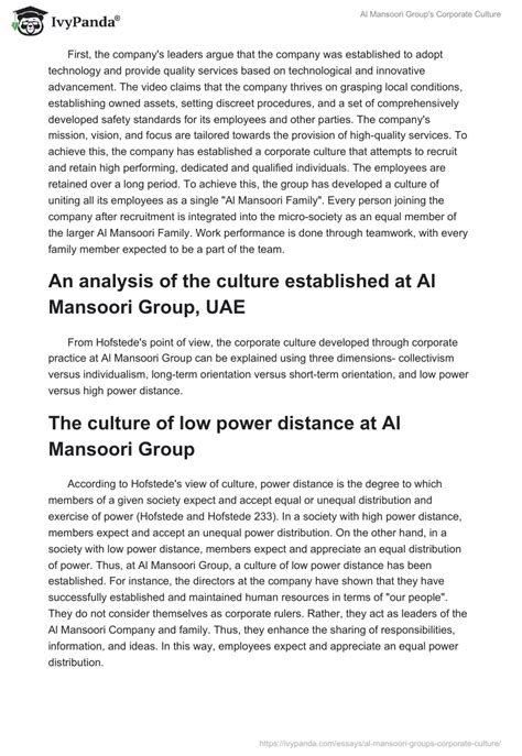 Al Mansoori Group's Corporate Culture - 840 Words | Essay Example