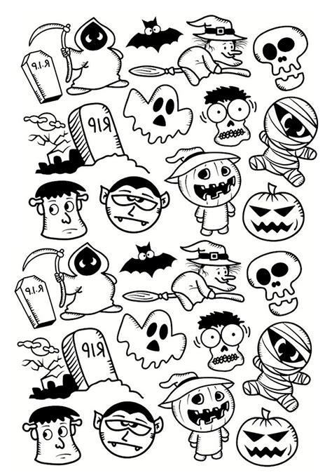 Halloween doodle characters - Halloween Adult Coloring Pages