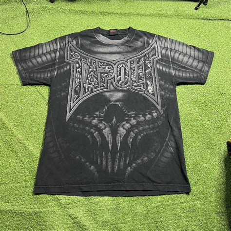 🔥 vintage tapout all over print skull faded black... - Depop