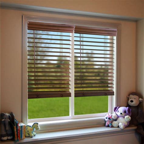 Perfect Lift Window Treatment Dark Oak 2 in. Cordless Faux Wood Blind ...