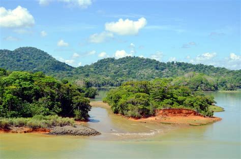 Landscape of the Panama Canal. Stock Image - Image of container, boat ...