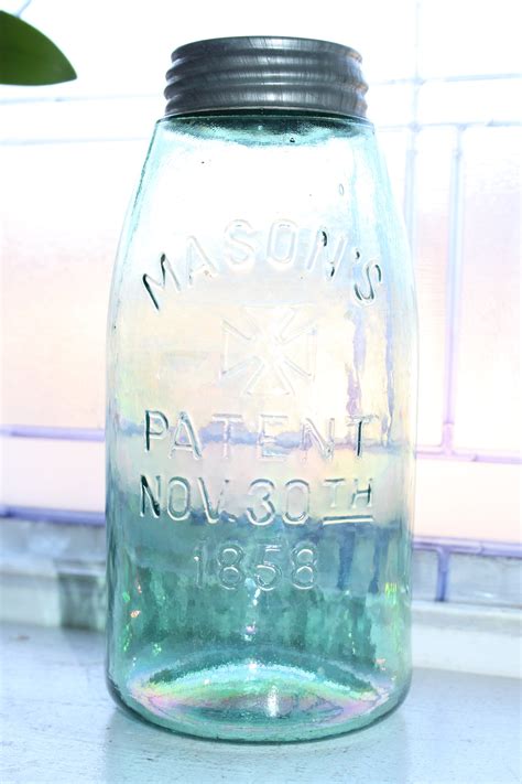 Antique Blue Mason Jar Half Gallon Mason's Maltese Cross Patent Nov 30th 1858