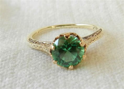 Green Garnet Ring Victorian Green Garnet Engagement Ring Seed Pearl Ring 14K Rose Gold 1.5 Ct ...