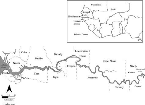 Map of Gambia River and former kingdoms | Download Scientific Diagram