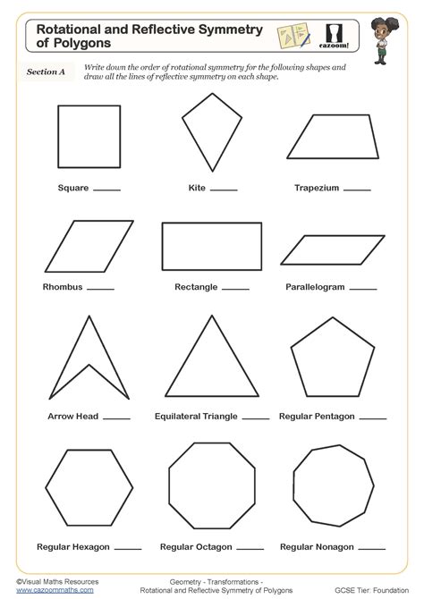 Rotational and Refelctive Symmetry of Polygons Worksheet | Printable Maths Worksheets