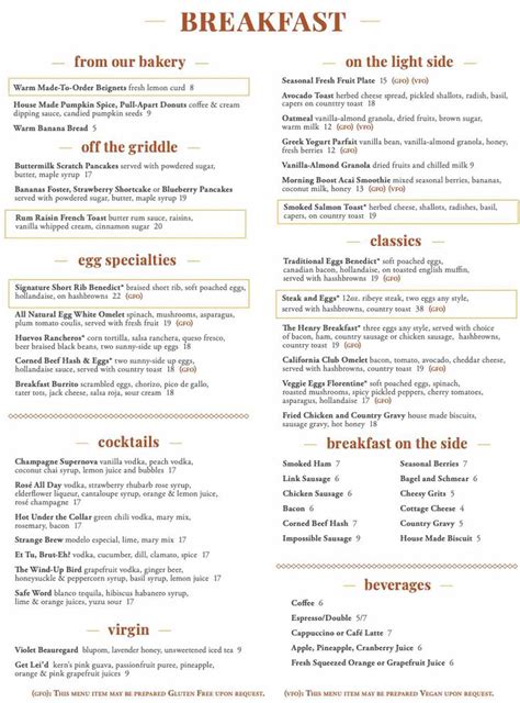 Menu for The Henry (3708 S Las Vegas Blvd Las Vegas NV, 89109)