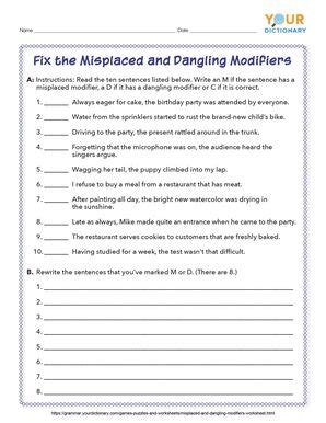 Misplaced And Dangling Modifiers Worksheet