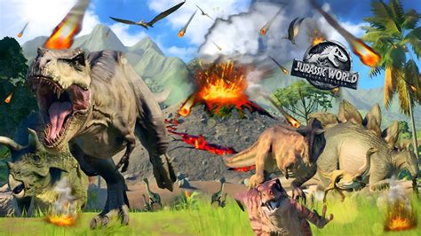 Dinosaurs escaping from erupting volcano in Isla Nublar + Being rescued,Jurassic world evolution ...